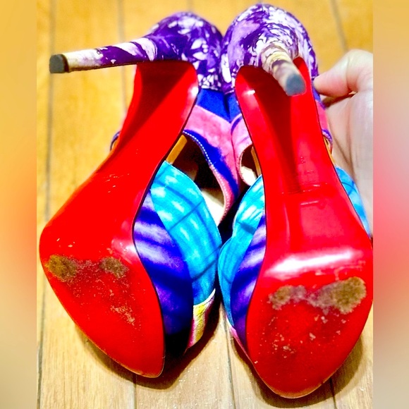 Christian Louboutin Pitou 150 Bazin Cutout Printed Red Sole Bootie Women 37.5 - Picture 9 of 14